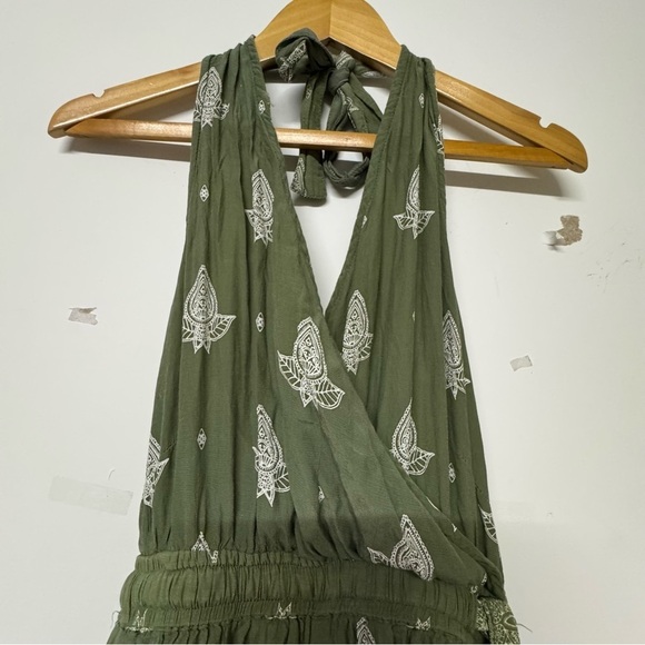 Faithfull the Brand Lima Sage Green Print Halter Midi Jumpsuit L FLAW - Picture 4 of 13
